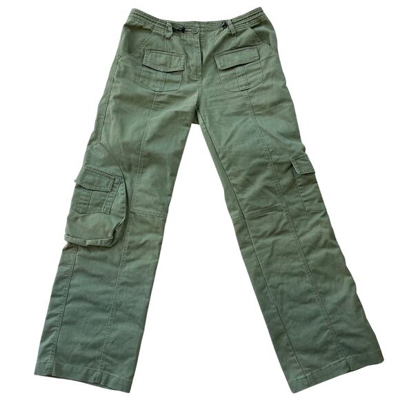 Brandy Melville Olive Green Utility Cargo Pants One Size Straight Leg Pockets - Picture 1 of 8